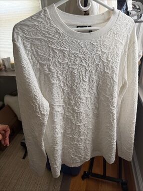 ASOS Mens White Textured Long Sleeve Tee